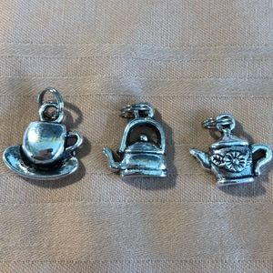 3/small silver-tone Tea/coffee pots,tea cup charms